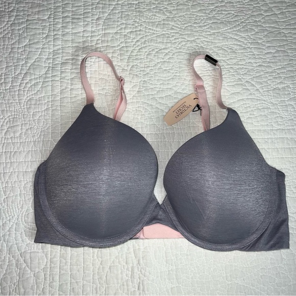 VICTORIA’S SECRET Padded Perfect Coverage Brand New Grey Pink 36D - Picture 2 of 8